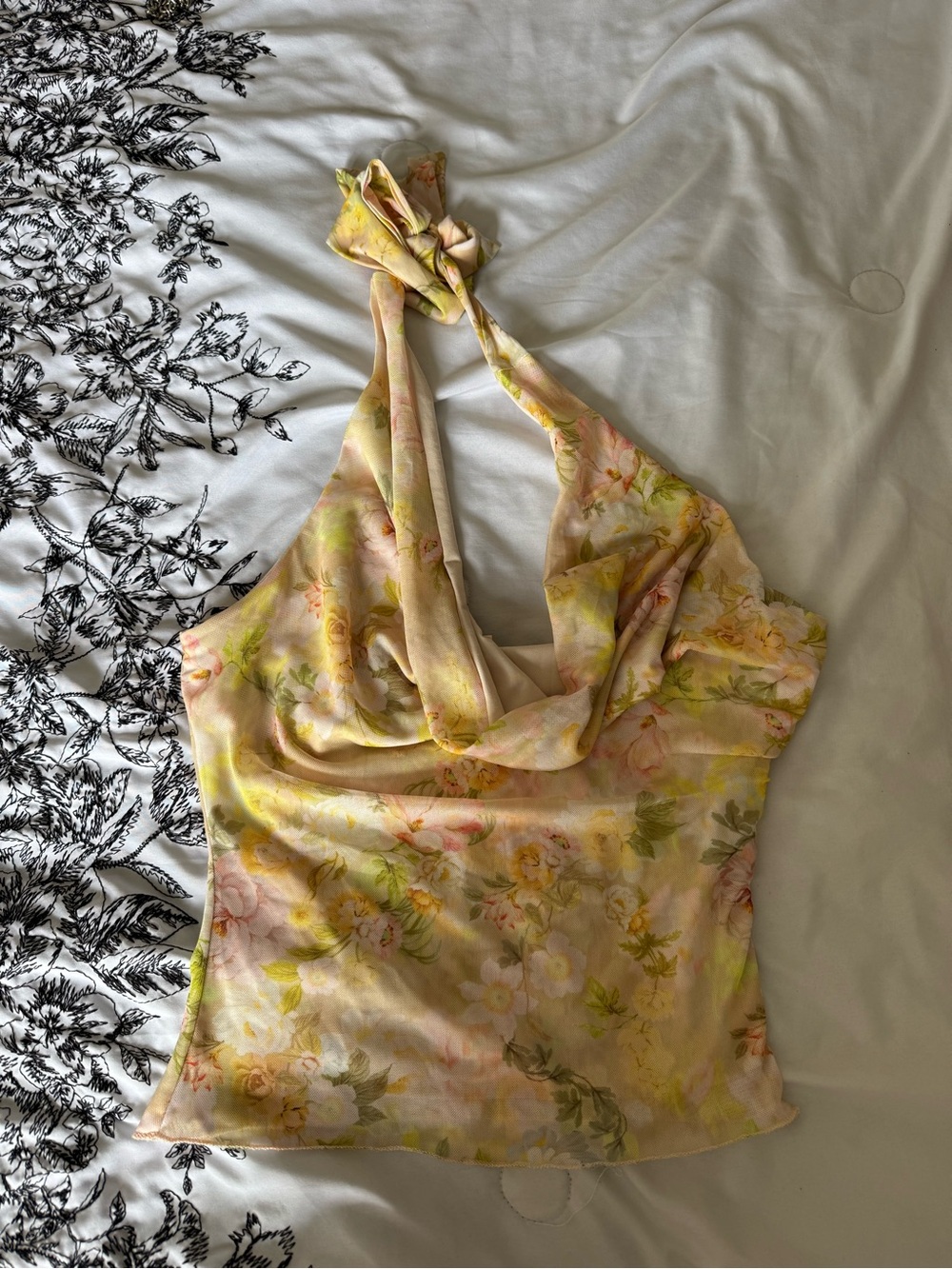 NWT See You Monday Floral Mesh Halter Top Y2K Coquette Tie Neck